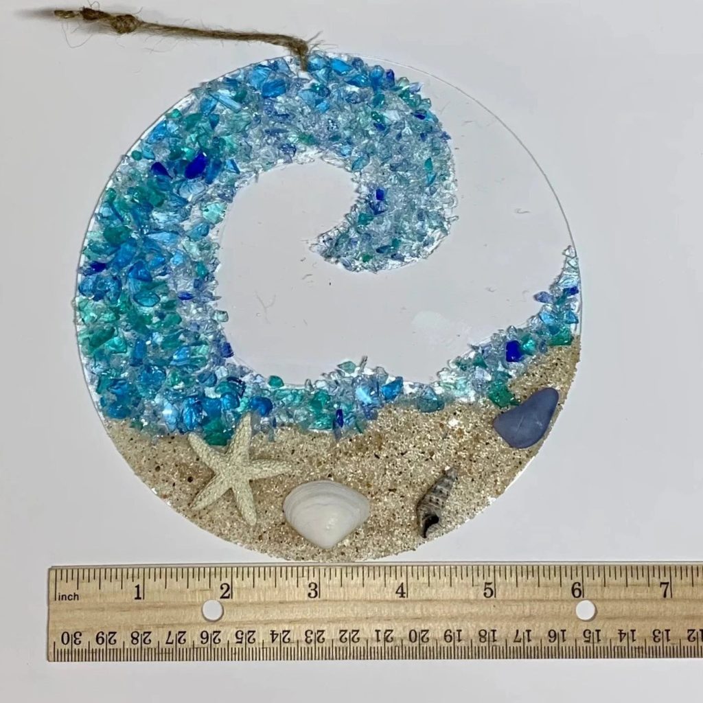 Sea Glass Suncatcher Ocean Crashing Wave Beach Ornament Olmgida